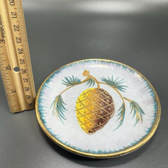 Vintage Italian Pottery 5inch Round Dish Plate With Pine Tree Acorn Italy VTG - Picture 4 of 11
